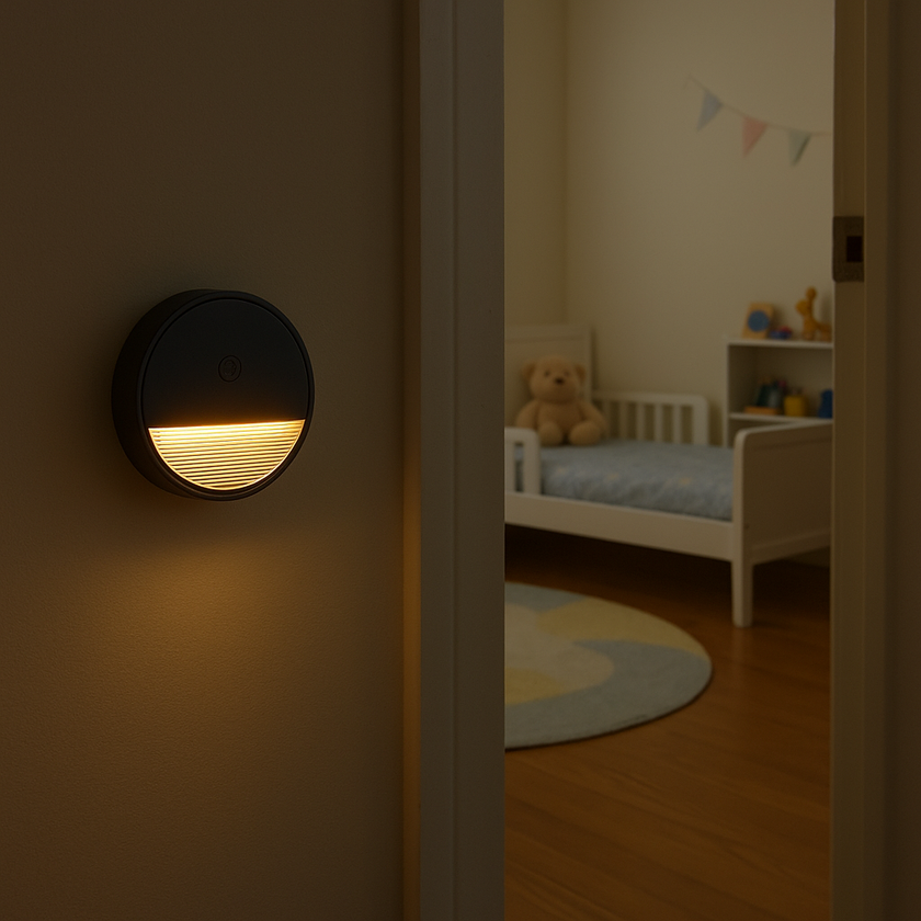 Prime Shine Round Step Light 2-Pack – Rechargeable Motion Sensor LED Night Lights (Black & White, 3000K Warm Light)