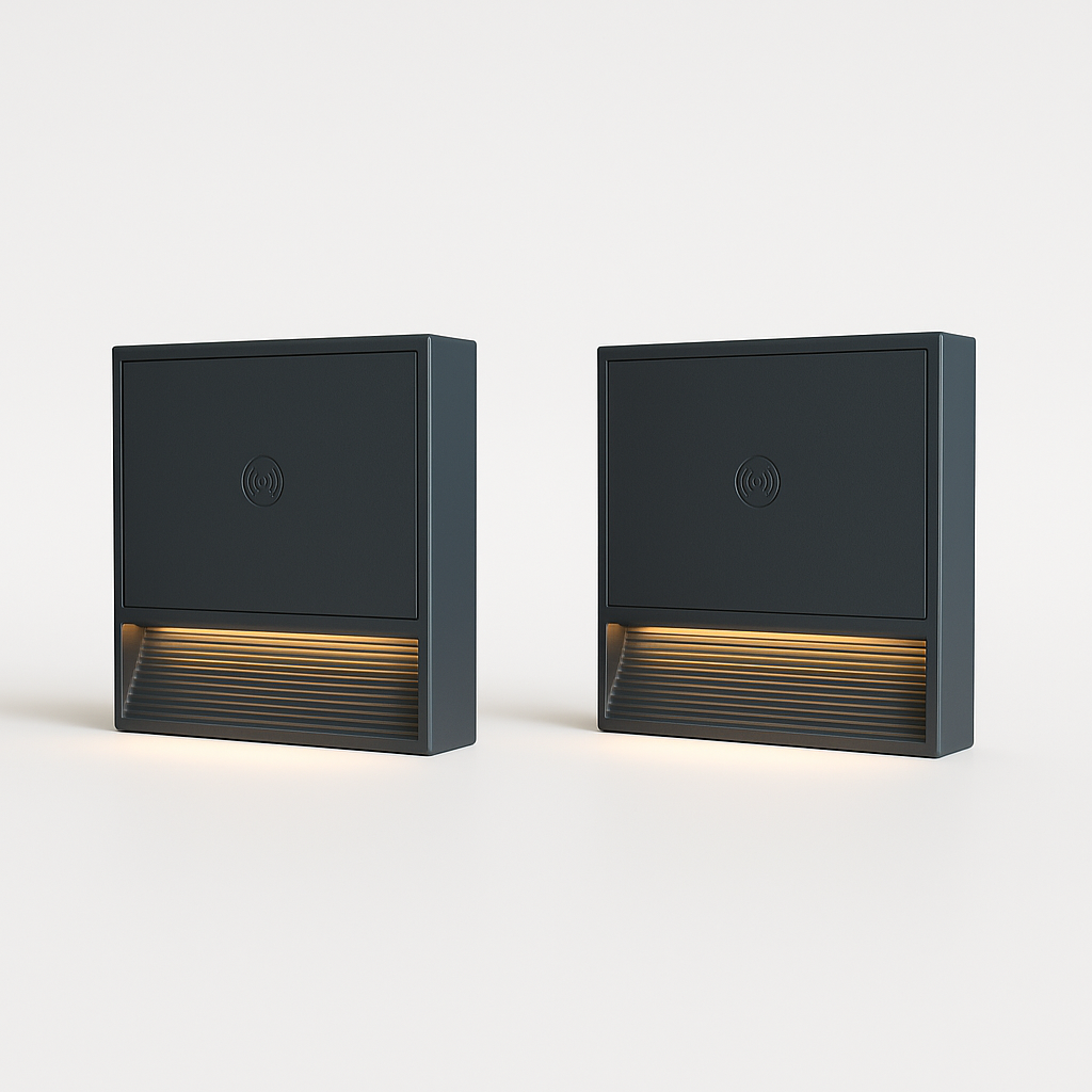Prime Shine Square Step Light 2-Pack – Rechargeable Motion Sensor LED Night Lights (Black & White, 3000K Warm Light)