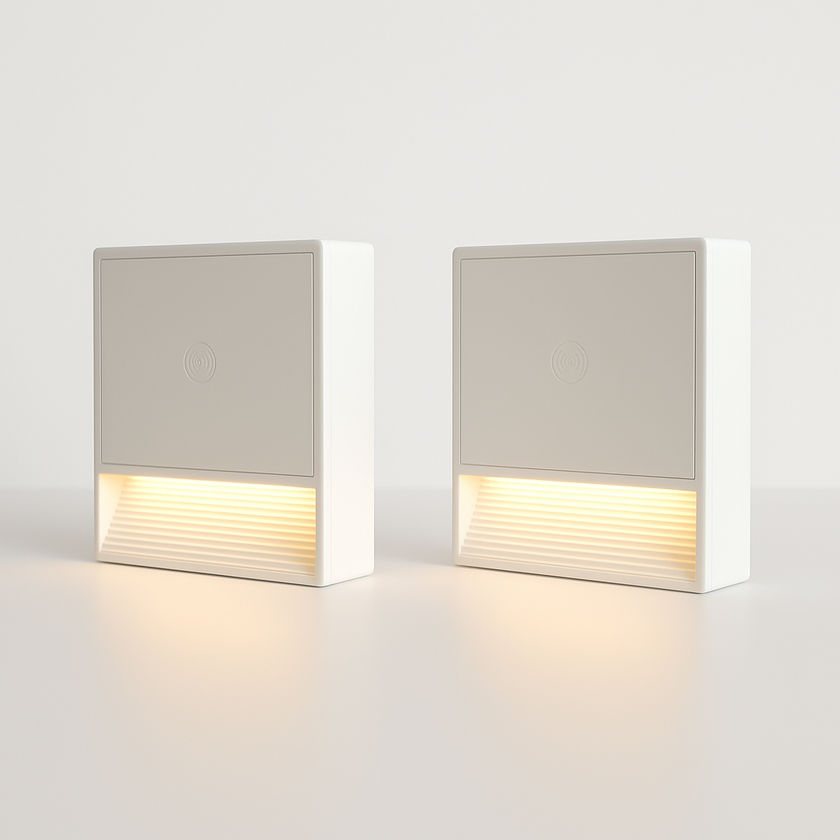 Prime Shine Square Step Light 2-Pack – Rechargeable Motion Sensor LED Night Lights (Black & White, 3000K Warm Light)