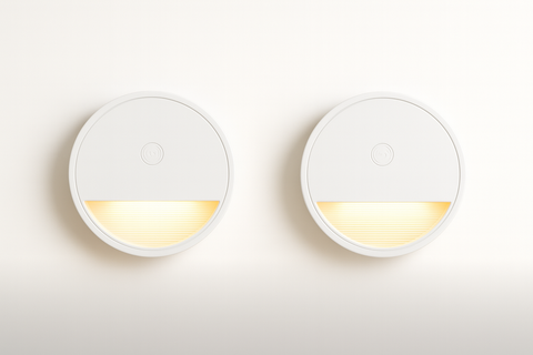 Prime Shine Round Step Light 2-Pack – Rechargeable Motion Sensor LED Night Lights (Black & White, 3000K Warm Light)