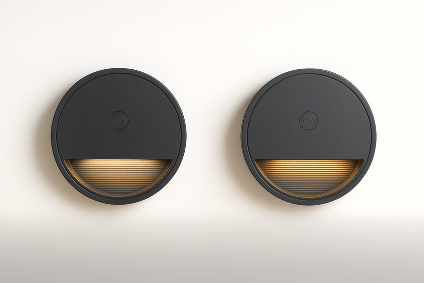 Prime Shine Round Step Light 2-Pack – Rechargeable Motion Sensor LED Night Lights (Black & White, 3000K Warm Light)